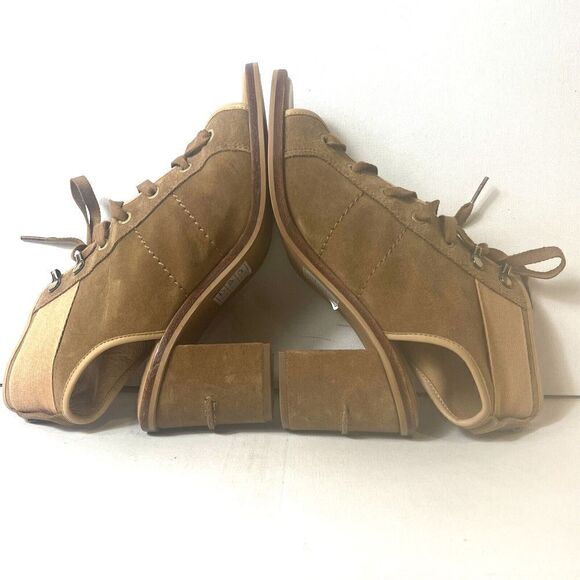 Ugg Womens 7 Brown Suede Peep Toe Ankle Bootie Sling Back Comfort Heels Tie Shoe - Picture 4 of 10